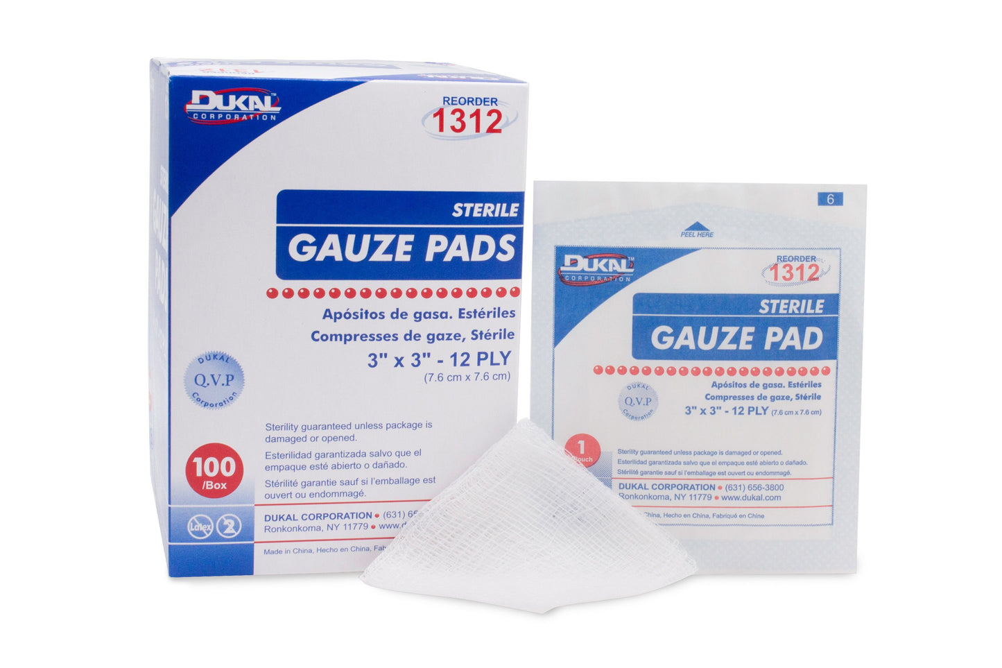 Gauze Sponge Dukal™ 3 X 3 Inch 12-Ply Sterile 1 per Pack