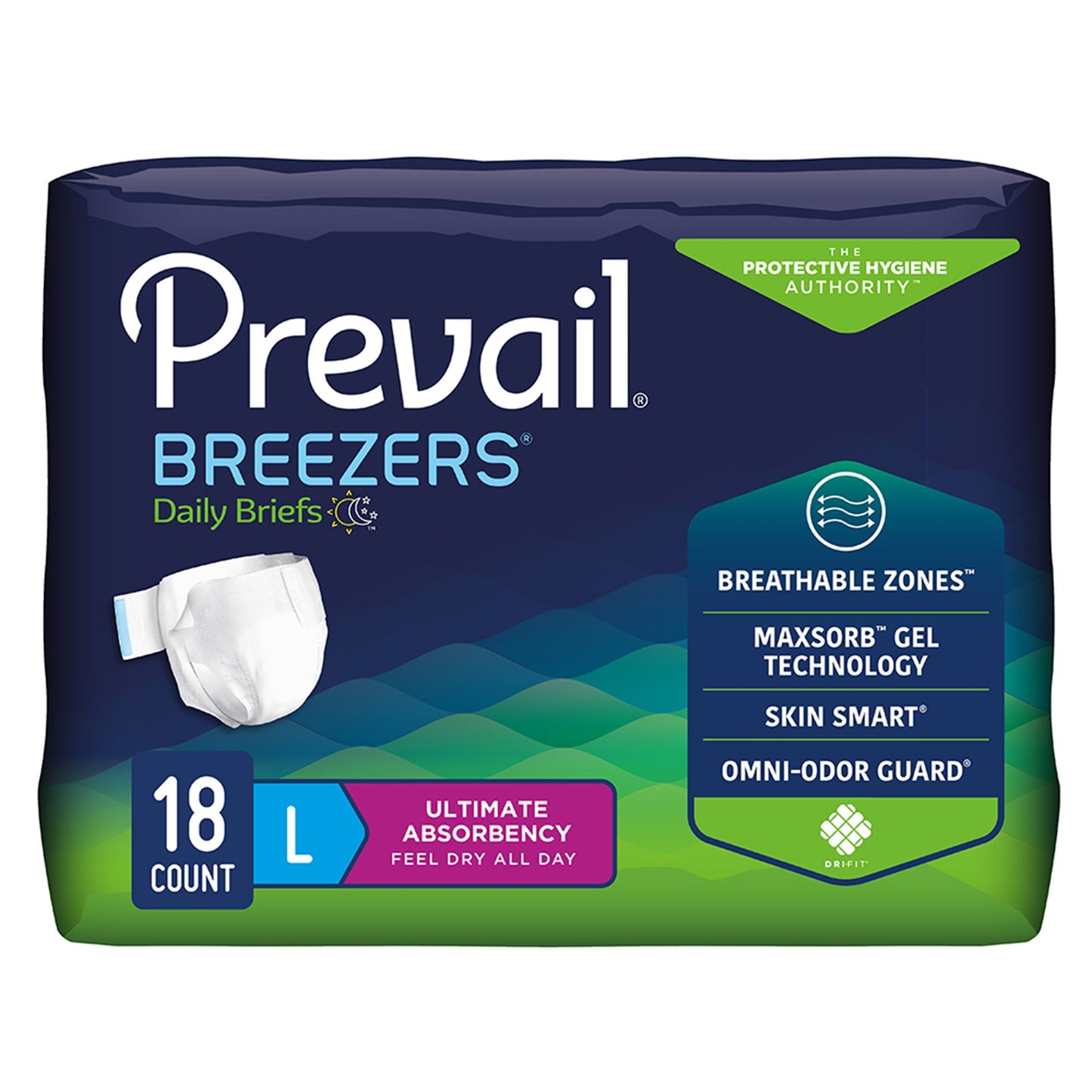 Unisex Adult Incontinence Brief Prevail® Breezers® Large Disposable Heavy Absorbency