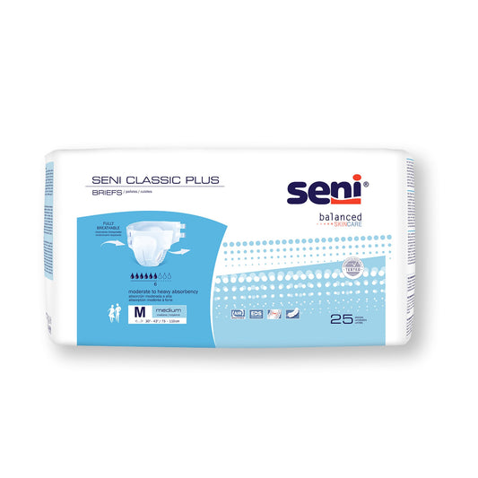 Unisex Adult Incontinence Brief Seni® Classic Plus Medium Disposable Moderate Absorbency