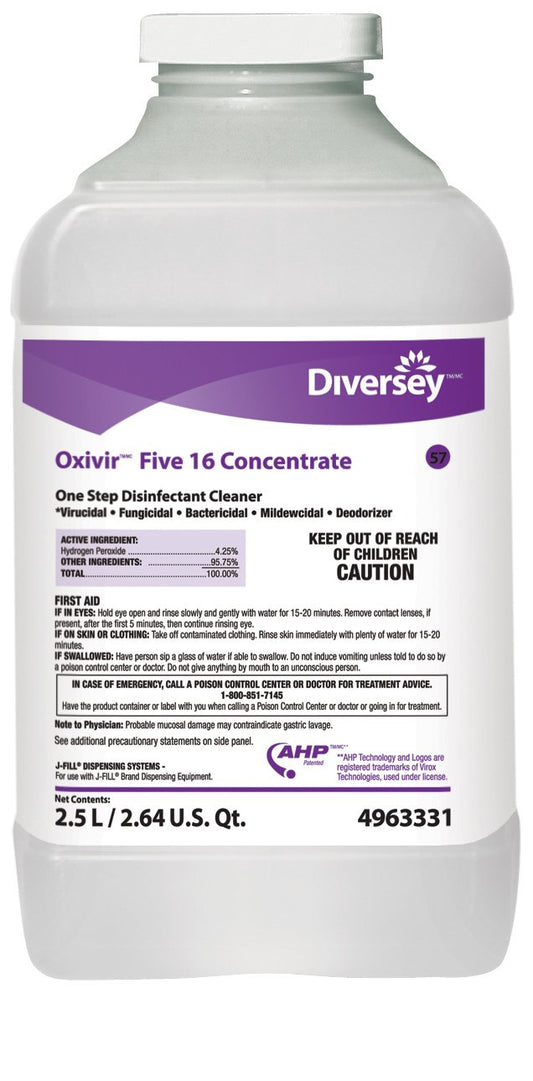 Surface Disinfectant Cleaner Diversey™ Oxivir® Five 16 Peroxide Based J-Fill® Dispensing Systems Liquid Concentrate 2.5 Liter Bottle Scented NonSterile