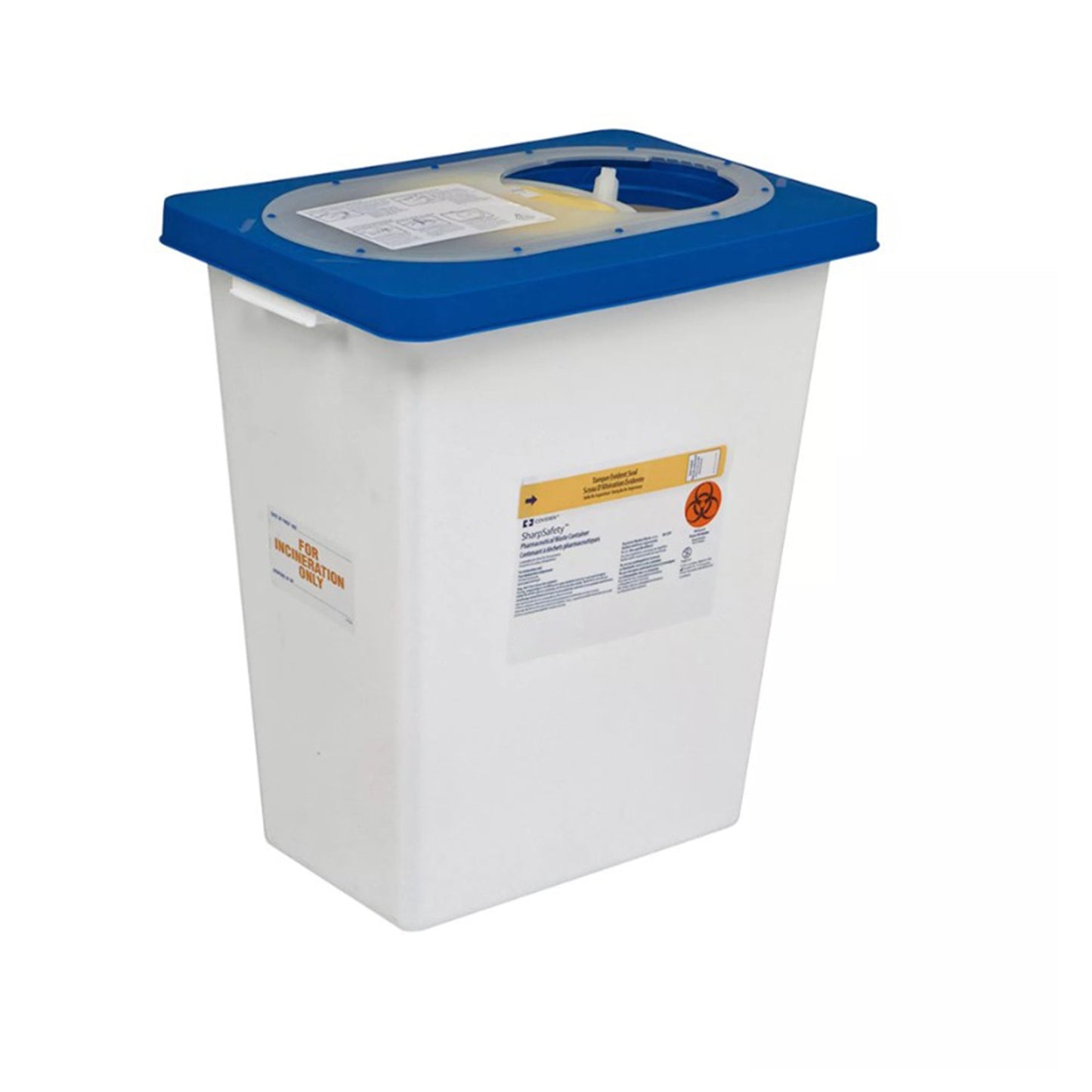 Pharmaceutical Waste Container Covidien® Sharp Safety White Base 18-3/4 H X 12-3/4 D X 18-1/4 W Inch Vertical Entry 12 Gallon