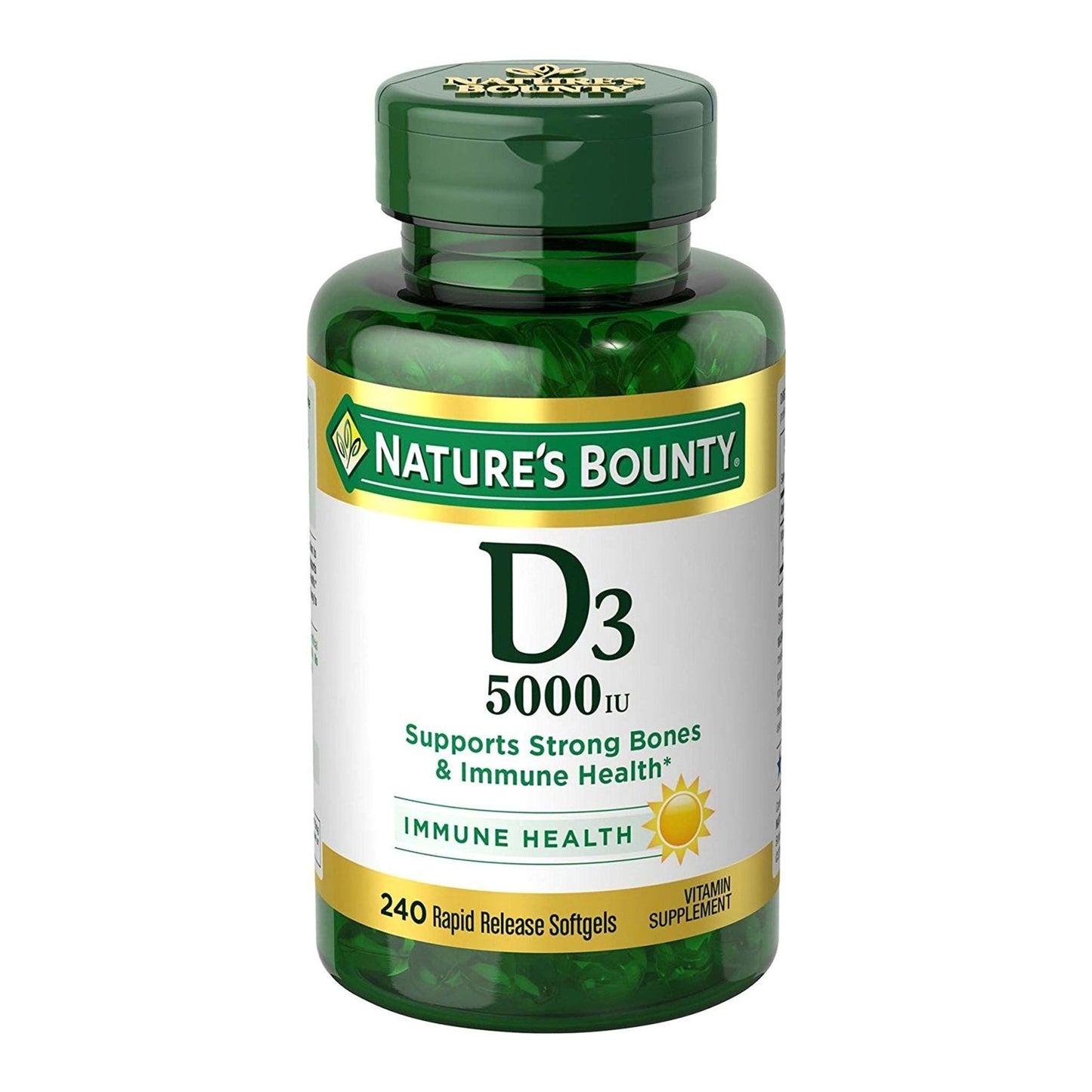 Vitamin Supplement Nature's Bounty® D3 Cholecalciferol 5,000 IU Strength Softgel 240 per Bottle
