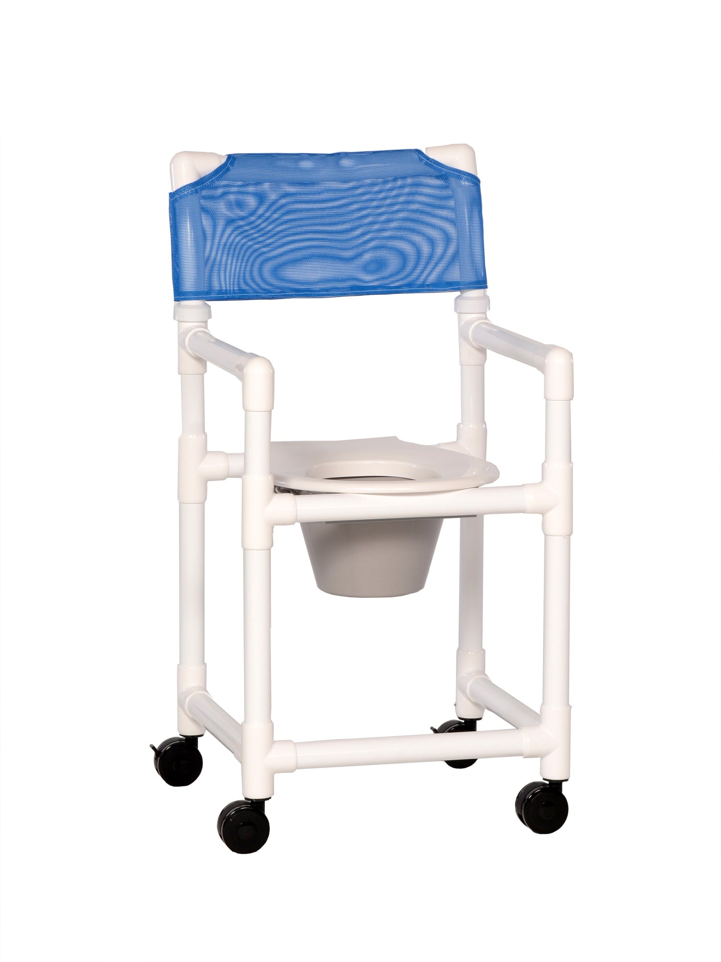 Commode / Shower Chair ipu® Standard Fixed Arms PVC Frame Mesh Backrest 20-1/2 Inch Seat Width 300 lbs. Weight Capacity