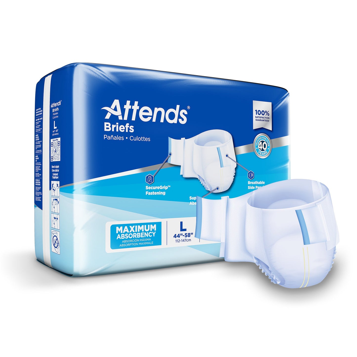 Unisex Adult Incontinence Brief Attends® Large Disposable Heavy Absorbency
