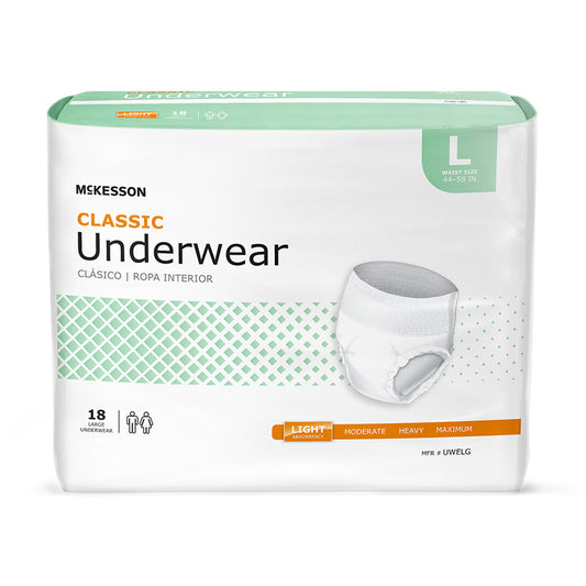Unisex Adult Absorbent Underwear McKesson Classic Pull On with Tear Away Seams Large Disposable Light Absorbency