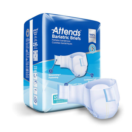 Unisex Adult Incontinence Brief Attends® Bariatric 2X-Large Disposable Heavy Absorbency