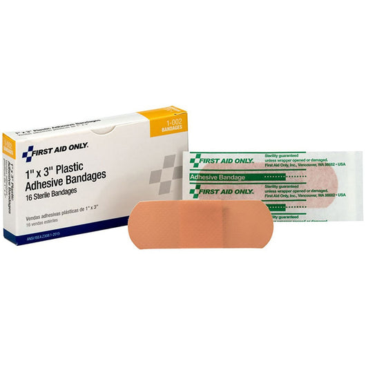 Adhesive Strip First Aid Only® Plastic Tan 1 X 3 Inch Sterile
