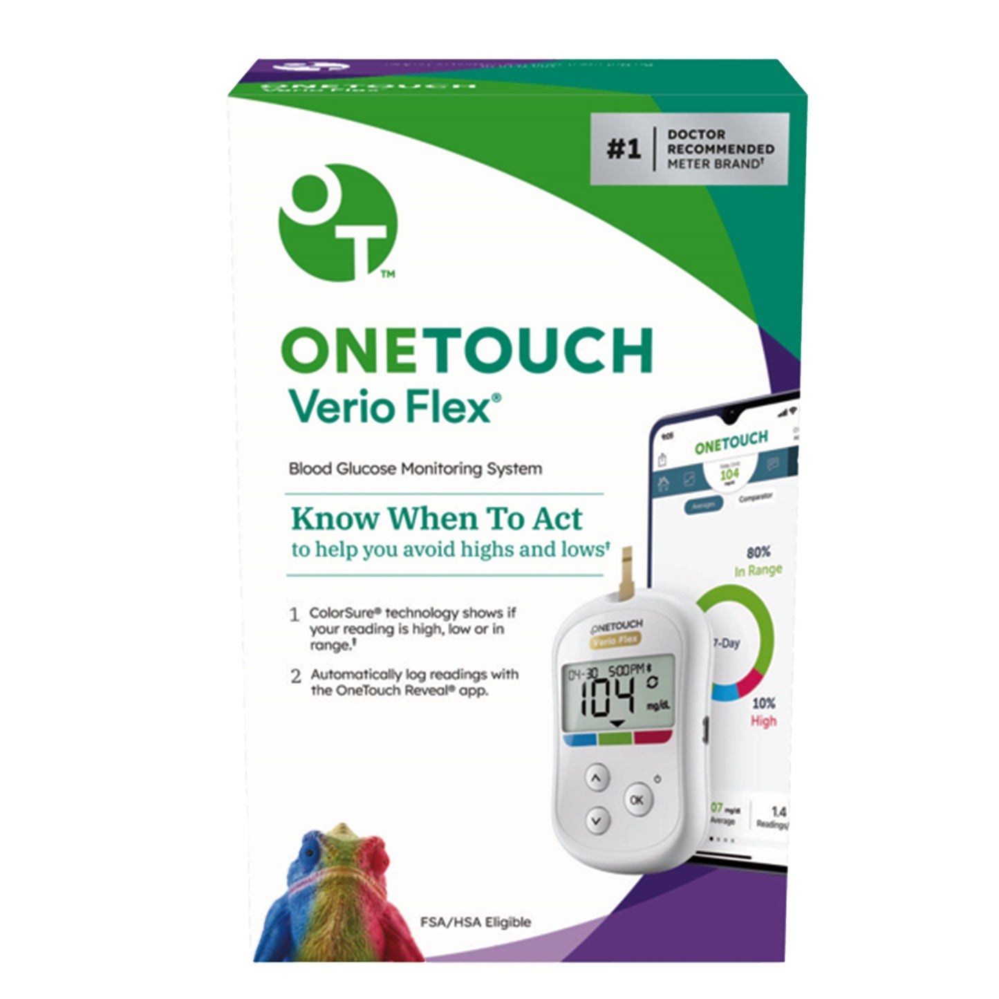 Blood Glucose Meter OneTouch Verio Flex® 5 Second Results Stores up to 500 Results No Coding Required
