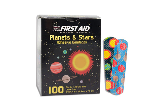 Adhesive Strip American White Cross® First Aid Plastic Kid Design (Planets / Stars) 5/8 X 2-1/4 Inch Sterile