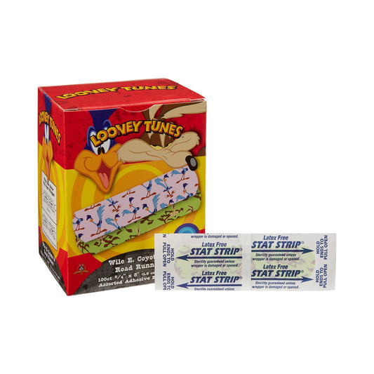 Adhesive Strip Looney Tunes™ Stat Strip® Plastic Kid Design (Looney Tunes Wile Coyote / Roadrunner) 3/4 X 3 Inch Sterile