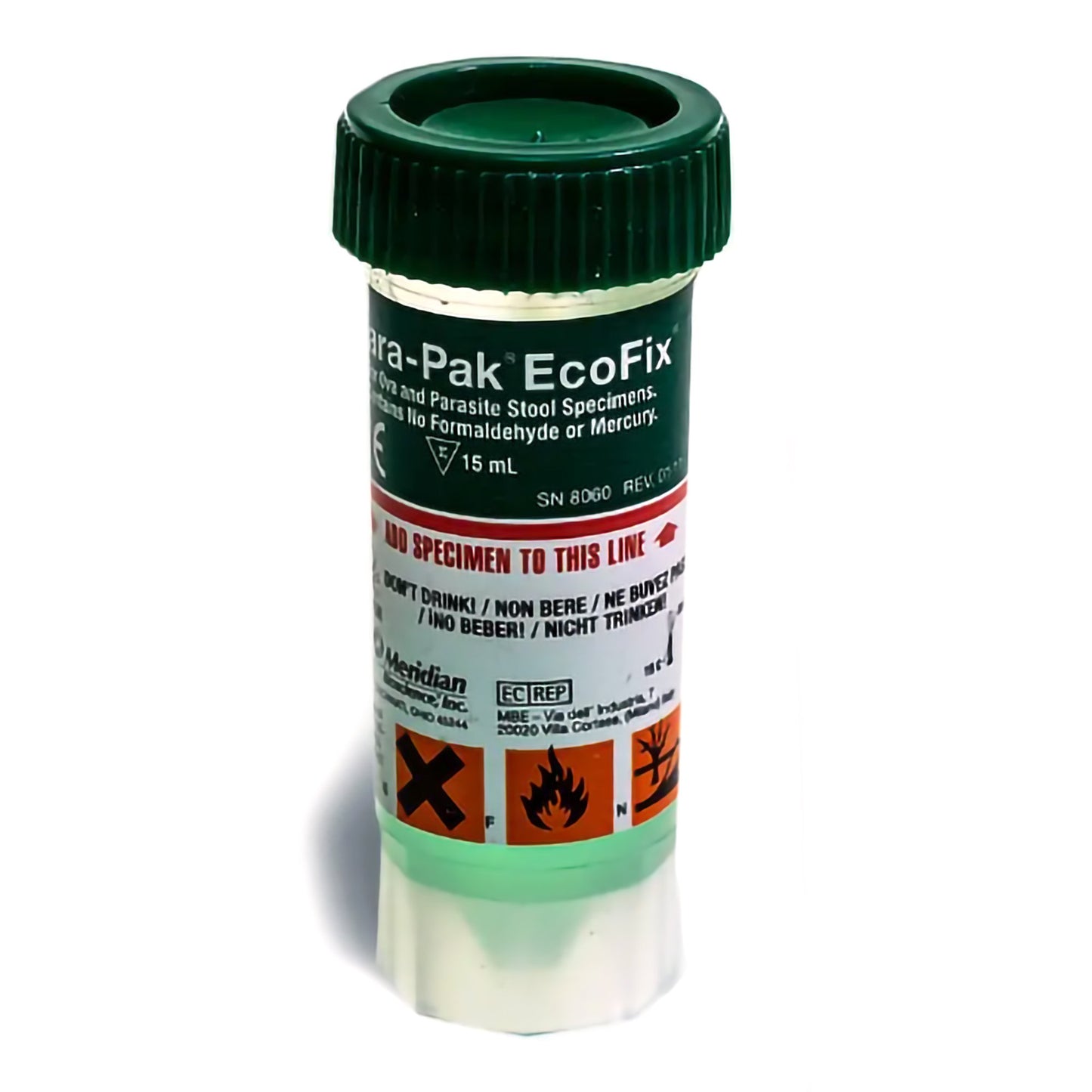 Stool Specimen Container EcoFix® 15 mL Fill (0.5 oz.) Screw Cap with Sampling Device NonSterile