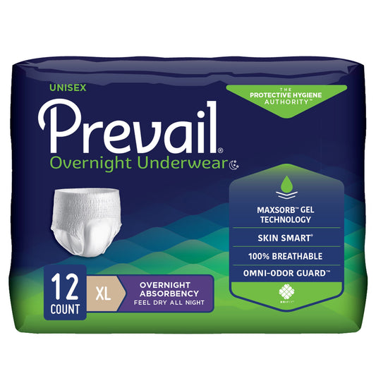 Unisex Adult Absorbent Underwear Prevail® Overnight Pull On with Tear Away Seams X-Large Disposable Heavy Absorbency
