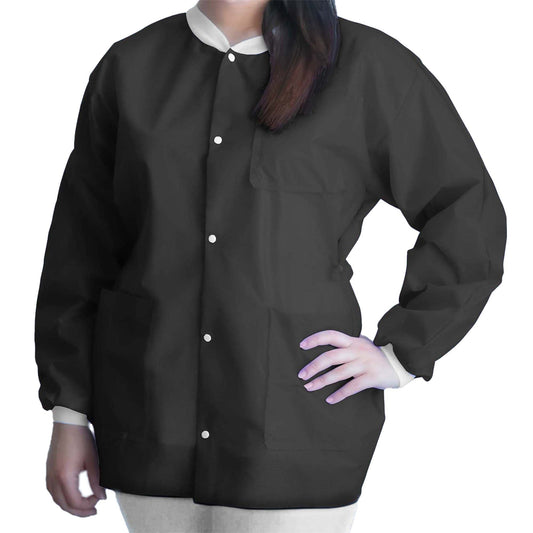 Lab Jacket FitMe™ Black Medium Hip Length 3-Layer SMS Disposable