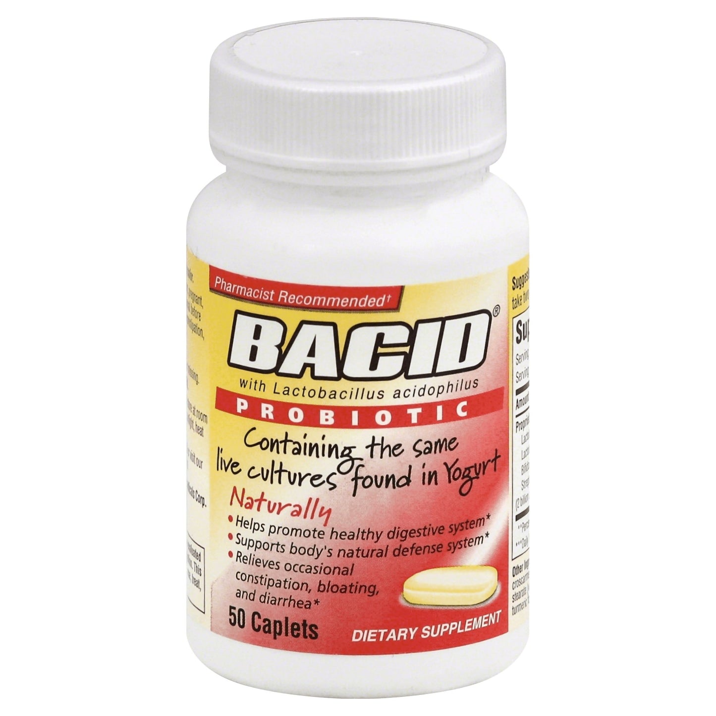 Probiotic Dietary Supplement Bacid® 50 per Bottle Caplet