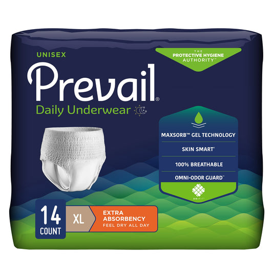 Unisex Adult Absorbent Underwear Prevail® Daily Underwear Extra Pull On with Tear Away Seams X-Large Disposable Moderate Absorbency