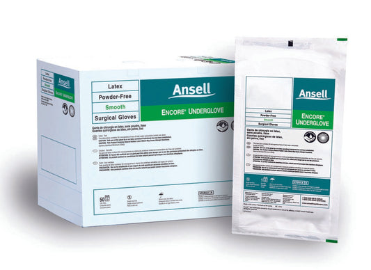 Surgical Underglove ENCORE® Underglove Size 8.5 Sterile Latex Standard Cuff Length Micro-Textured Teal Chemo Tested