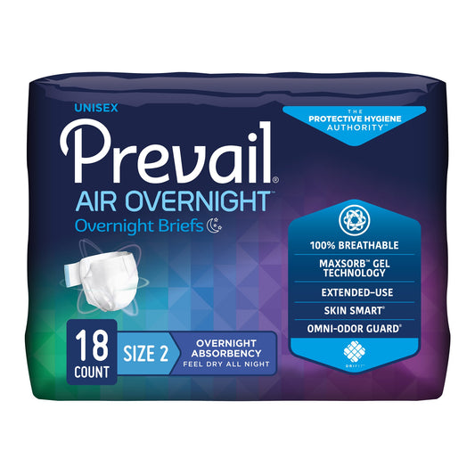 Unisex Adult Incontinence Brief Prevail Air™ Overnight Size 2 / Large Disposable Heavy Absorbency