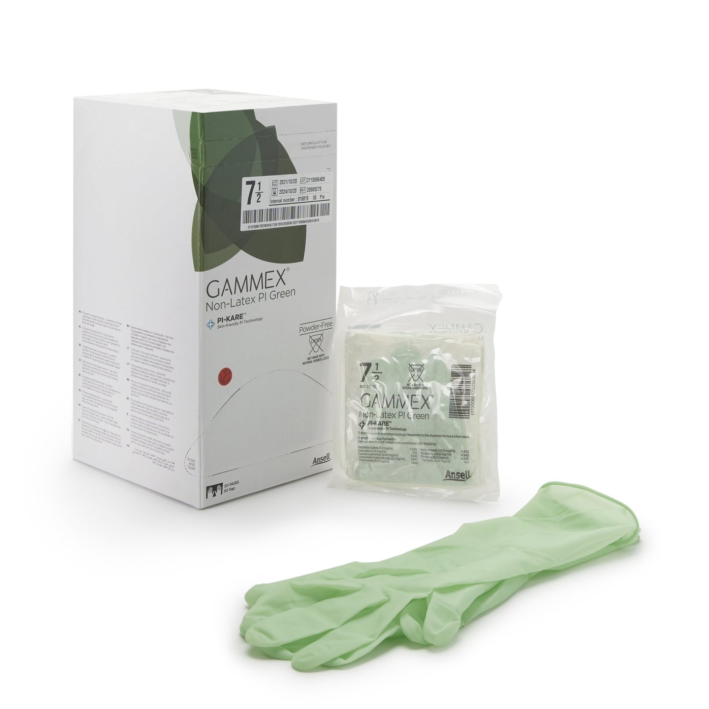 Surgical Glove GAMMEX® Non-Latex PI Green Size 7.5 Sterile Polyisoprene Standard Cuff Length Micro-Textured Light Green Chemo Tested