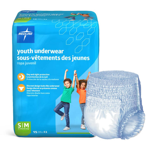 Unisex Youth Absorbent Underwear Pull On with Tear Away Seams Small / Medium Disposable Heavy Absorbency