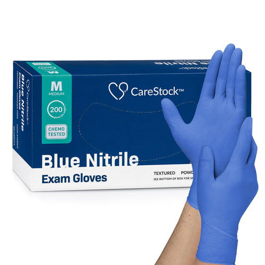 Exam Glove CareStock™ Medium NonSterile Nitrile Standard Cuff Length Textured Fingertips Blue Chemo Tested