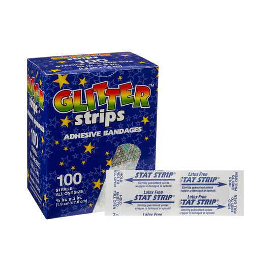Adhesive Strip Stat Strip® Plastic Kid Design (Glitter Strips) 3/4 X 3 Inch Sterile