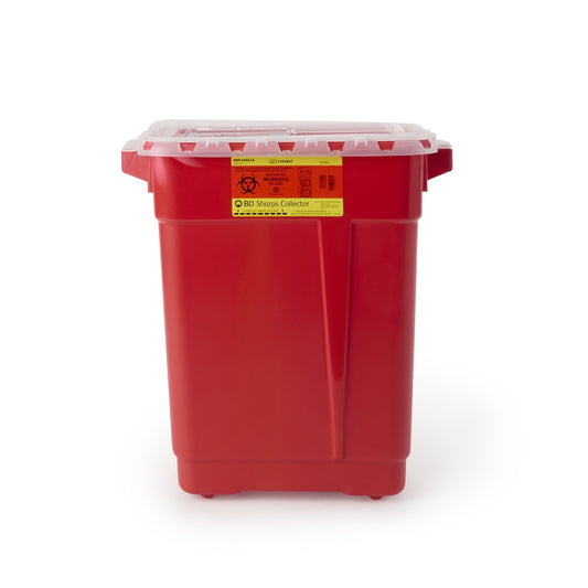 Sharps Container BD™ Red Base 18-1/2 X 17-3/4 X 11-3/4 Inch Vertical Entry 9 Gallon
