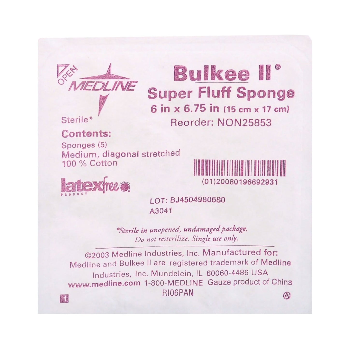 Fluff Dressing Bulkee II® 6 X 6-3/4 Inch 6-Ply Sterile 5 per Pack