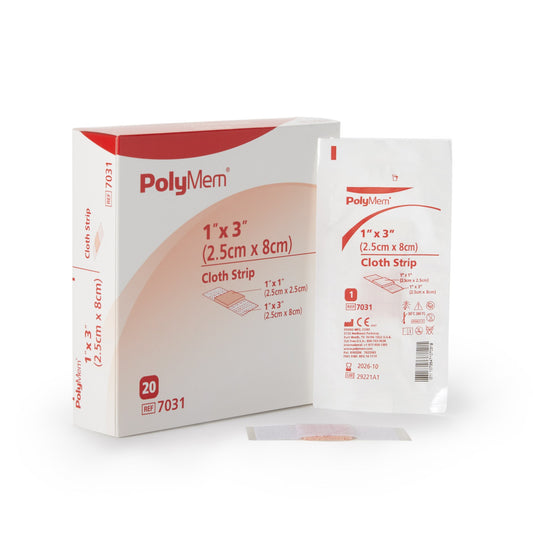 Adhesive Strip PolyMem® Polyurethane / Film Pink / White 1 X 3 Inch Sterile