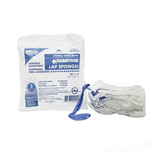 Surgical Laparotomy Sponge X-Ray Detectable Cotton 18 X 18 Inch 5 Count Pack Sterile