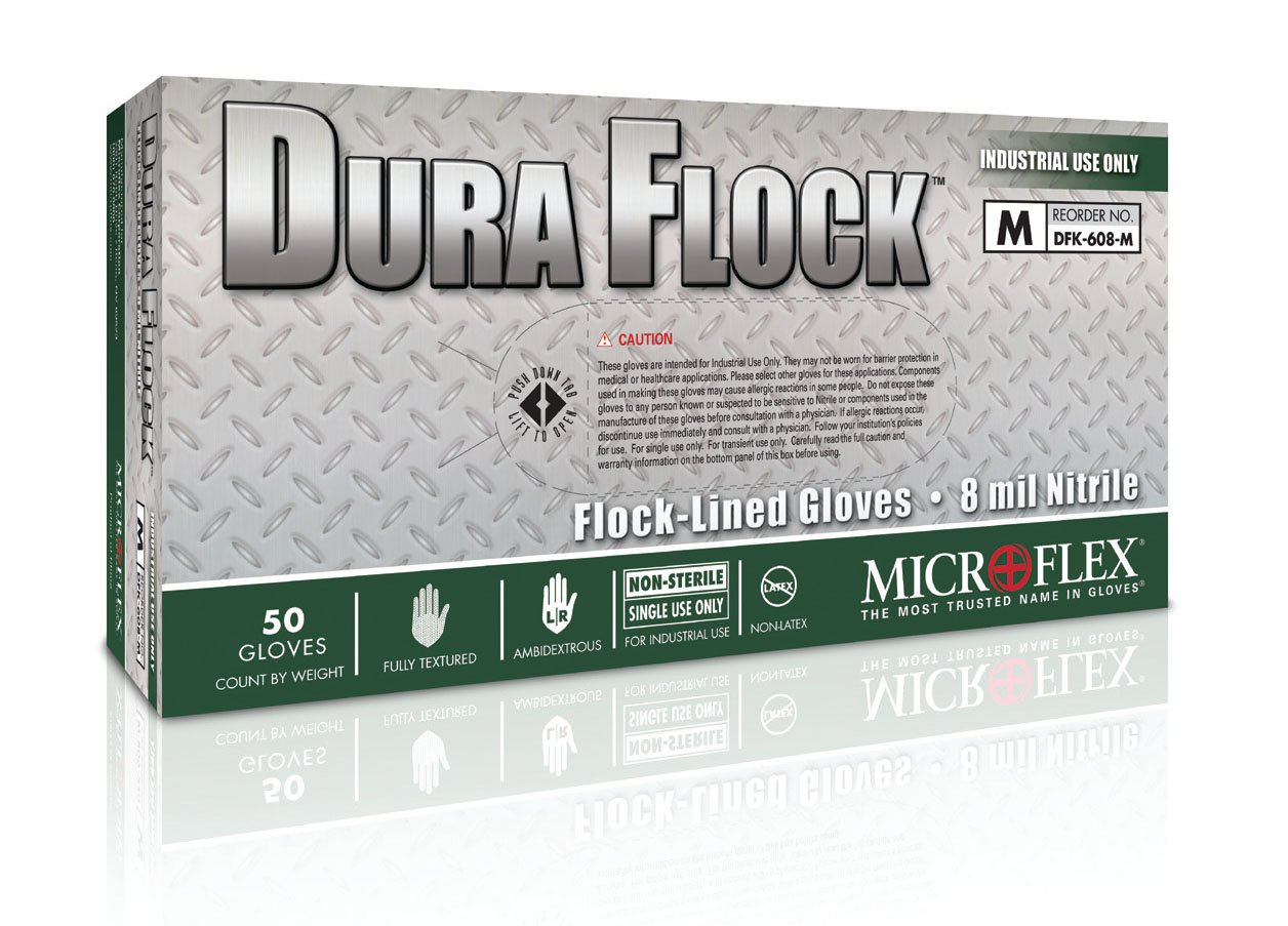 Utility Glove Microflex® Dura Flock® Medium Flock Lined Nitrile Green 10.6 Inch Beaded Cuff NonSterile