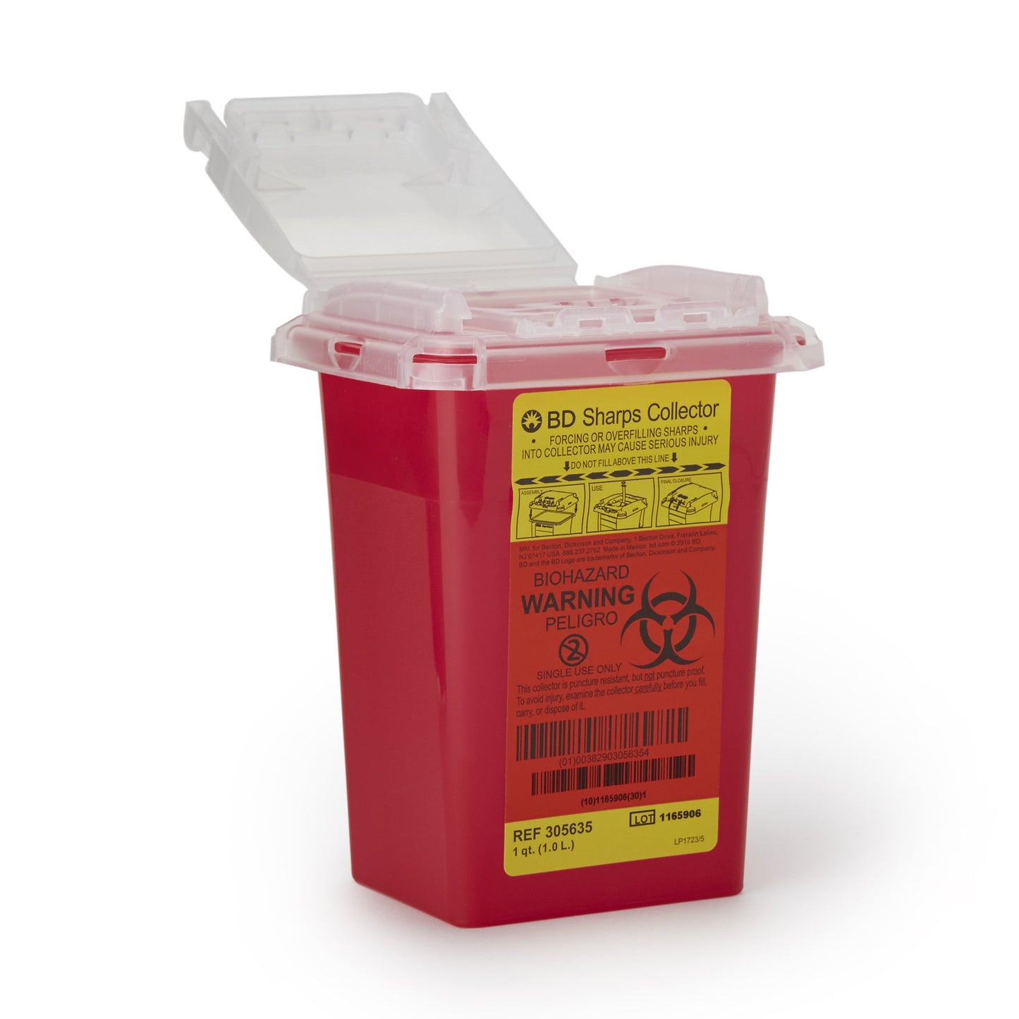 Sharps Container BD™ Red Base 7 H X 4-9/10 W X 3-9/10 D Inch Vertical Entry 0.25 Gallon