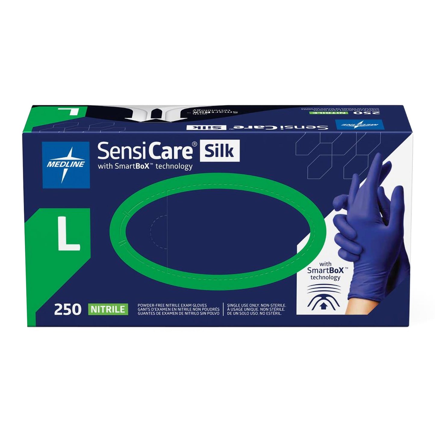 Exam Glove SensiCare® Silk Large NonSterile Nitrile Standard Cuff Length Textured Fingertips Dark Blue Chemo Tested