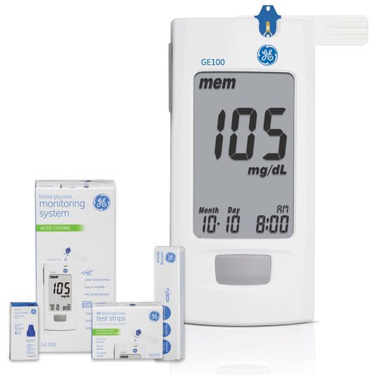 Blood Glucose Meter Kit GE100 5 Seconds 500 Memory Storage No Coding Required