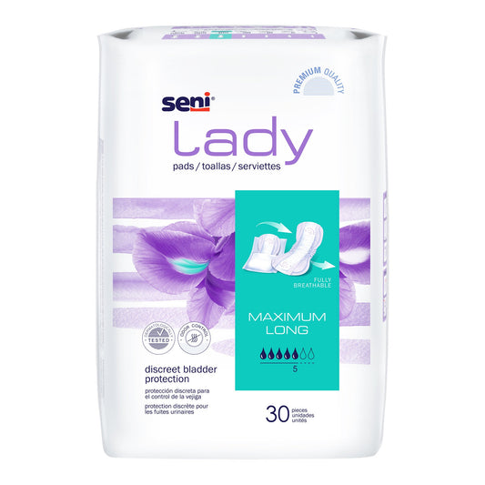 Bladder Control Pad Seni® Lady Maximum 11 Inch Length Moderate Absorbency Super Absorbent Core One Size Fits Most