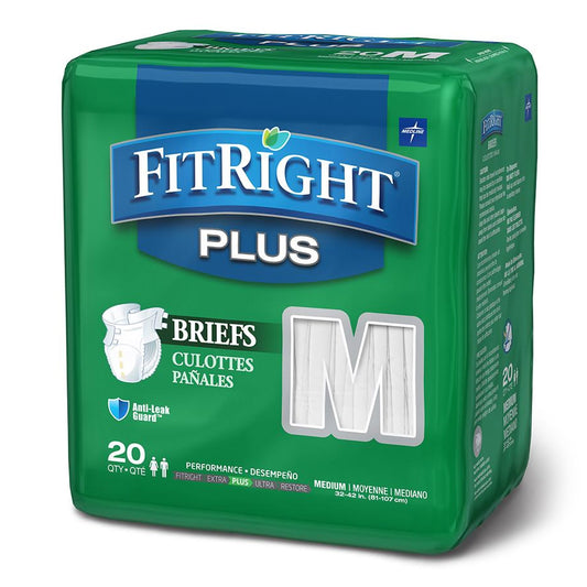 Unisex Adult Incontinence Brief FitRight™ Plus Medium Disposable Moderate Absorbency
