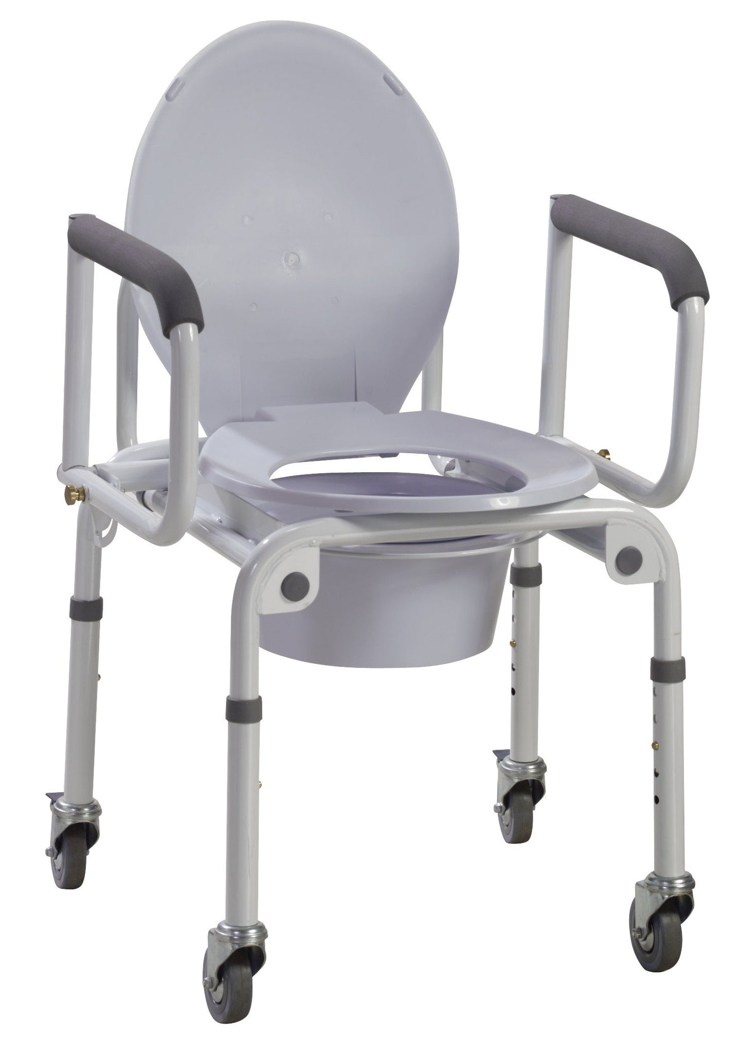 Commode Chair drive™ Padded Drop Arms Steel Frame Back Bar 14 Inch Seat Width 300 lbs. Weight Capacity