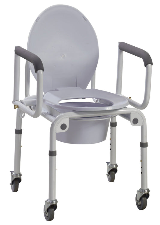 Commode Chair drive™ Padded Drop Arms Steel Frame Back Bar 14 Inch Seat Width 300 lbs. Weight Capacity
