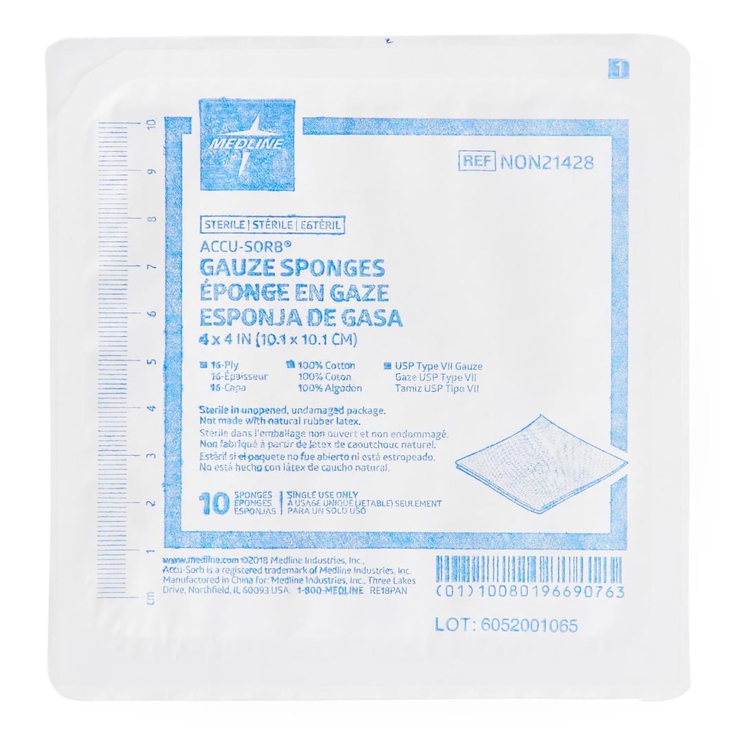 Gauze Sponge Medline 4 X 4 Inch 16-Ply Sterile 10 per Tray