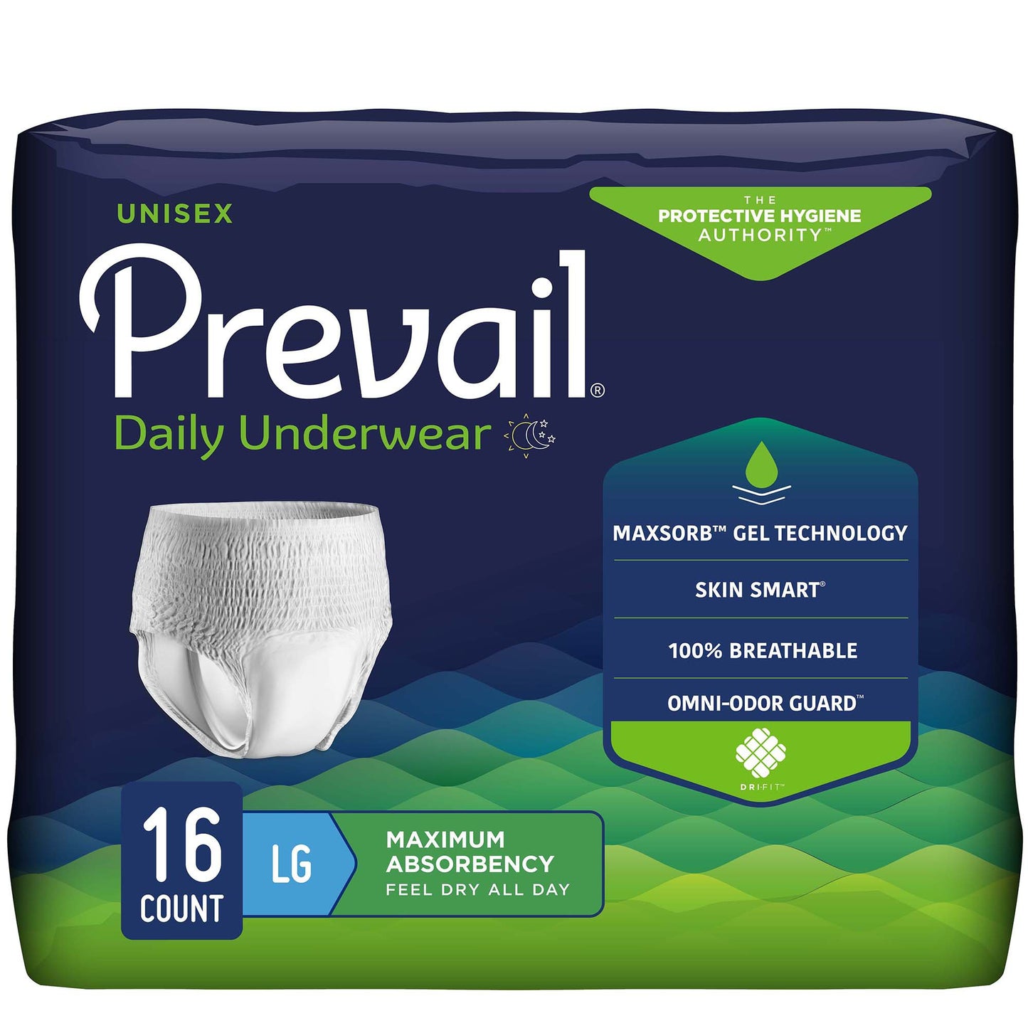 Unisex Adult Absorbent Underwear Prevail® Daily Underwear Maximum Pull On with Tear Away Seams Large Disposable Heavy Absorbency