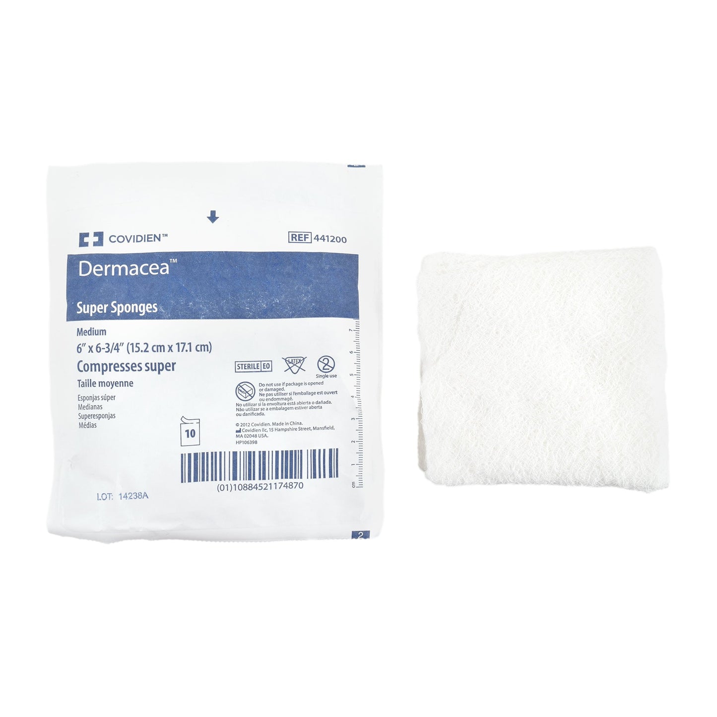 Fluff Dressing Dermacea™ 6 X 6-3/4 Inch 12-Ply Sterile 10 per Pack