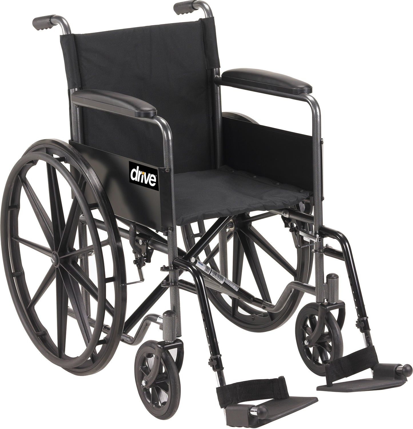 Wheelchair drive™ Silver Sport 1 Dual Axle Swing-Away Footrest Black Upholstery 18 Inch Seat Width Adult 300 lbs. Weight Capacity