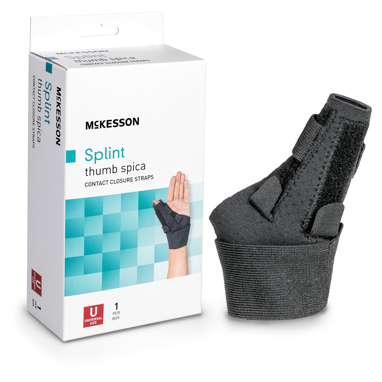 Wrist Brace with Thumb Spica McKesson Thumb Spica Nylon / Aluminum / Neoprene / Polyester / Spandex / Acrylic Left or Right Hand Black One Size Fits Most