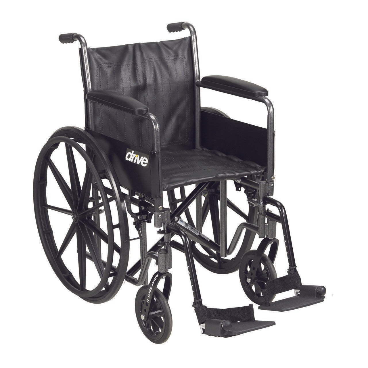 Wheelchair drive™ Silver Sport 2 Dual Axle Desk Length Arm Swing-Away Footrest Black Upholstery 20 Inch Seat Width Adult 350 lbs. Weight Capacity