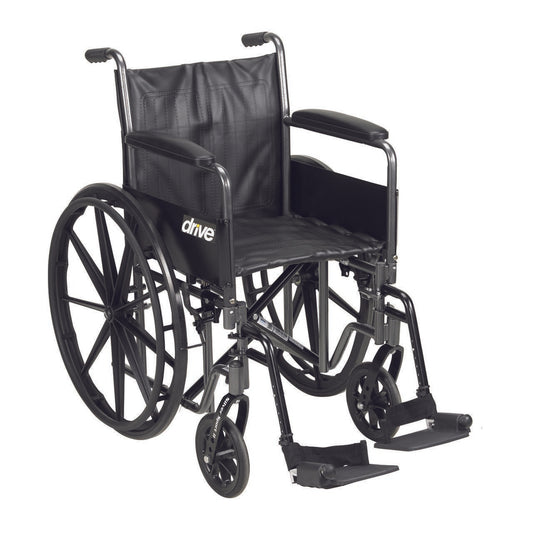 Wheelchair drive™ Silver Sport 2 Dual Axle Desk Length Arm Swing-Away Footrest Black Upholstery 20 Inch Seat Width Adult 350 lbs. Weight Capacity