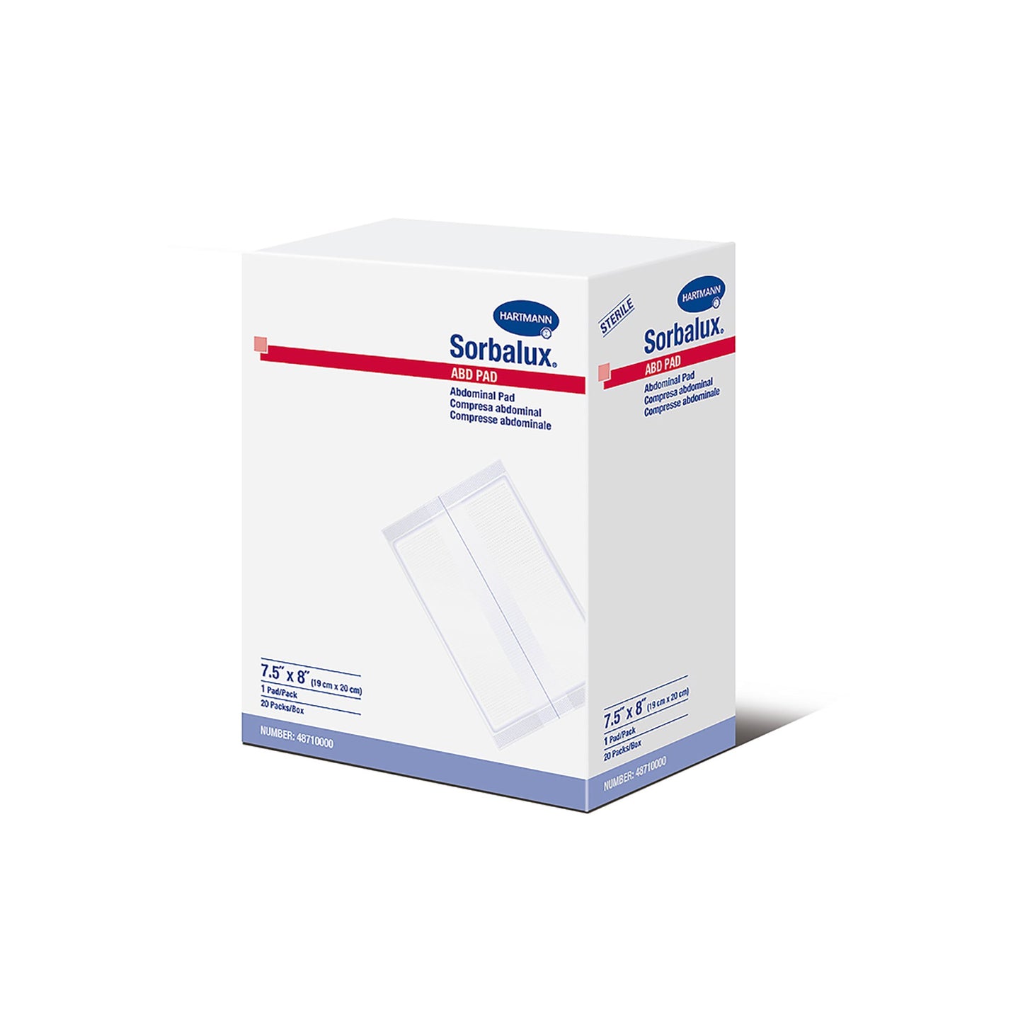Abdominal Pad Sorbalux® ABD 7-1/2 X 8 Inch 1-Ply Sterile 1 per Pouch