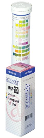Urinalysis Reagent Accustrip® Bilirubin, Blood, Glucose, Ketone, Leukocytes, Nitrite, pH, Protein, Specific Gravity, Urobilinogen For URS Reader or Visual Read 100 Tests