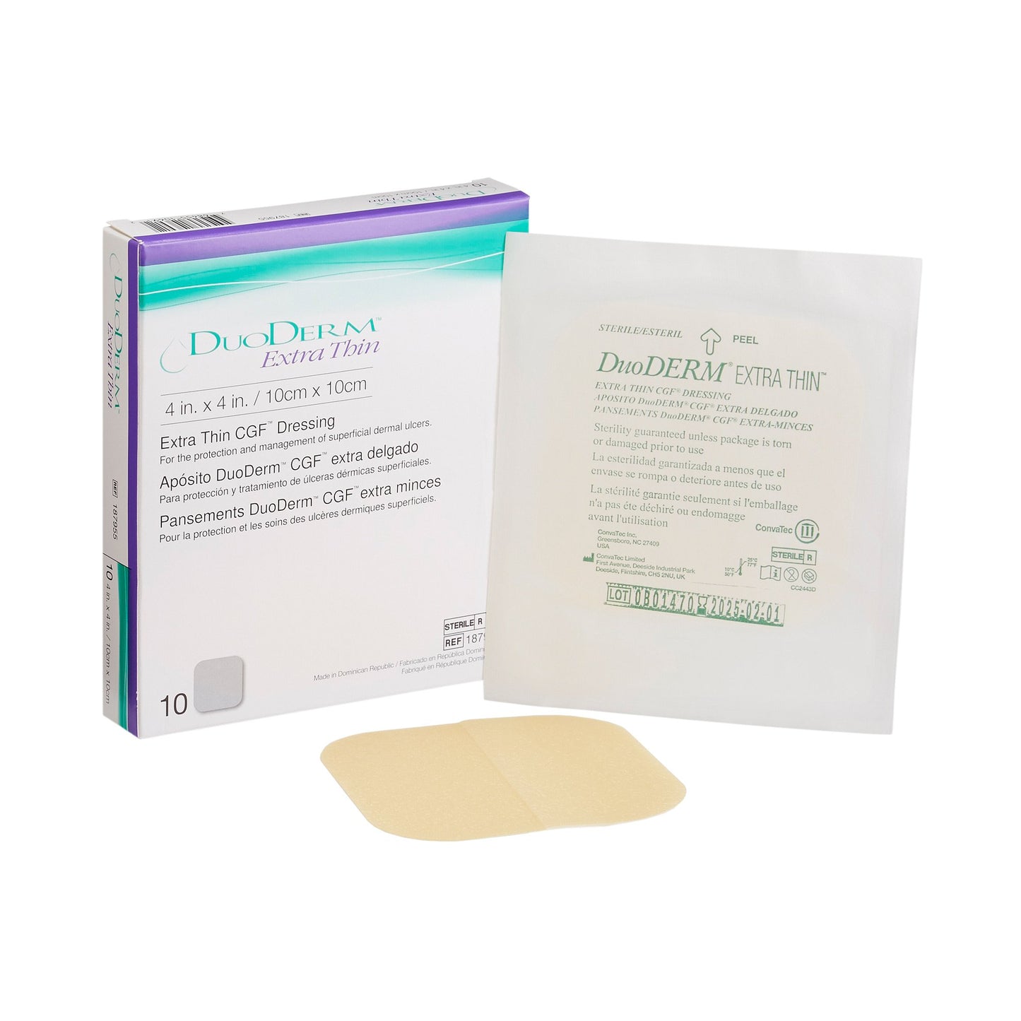 Thin Hydrocolloid Dressing DuoDERM® Extra Thin CGF® Film Backing 4 X 4 Inch Square Hydrocolloid / Film