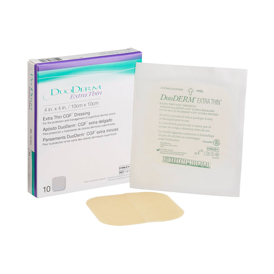 Thin Hydrocolloid Dressing DuoDERM® Extra Thin CGF® Film Backing 4 X 4 Inch Square Hydrocolloid / Film