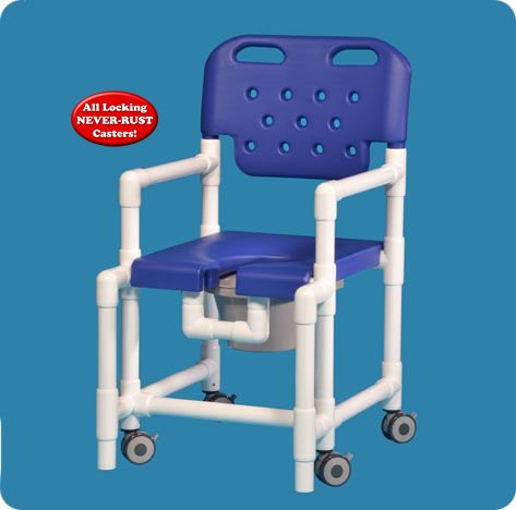 Commode / Shower Chair Elite Fixed Arms PVC Frame With Backrest 21 Inch Seat Width 325 lbs. Weight Capacity