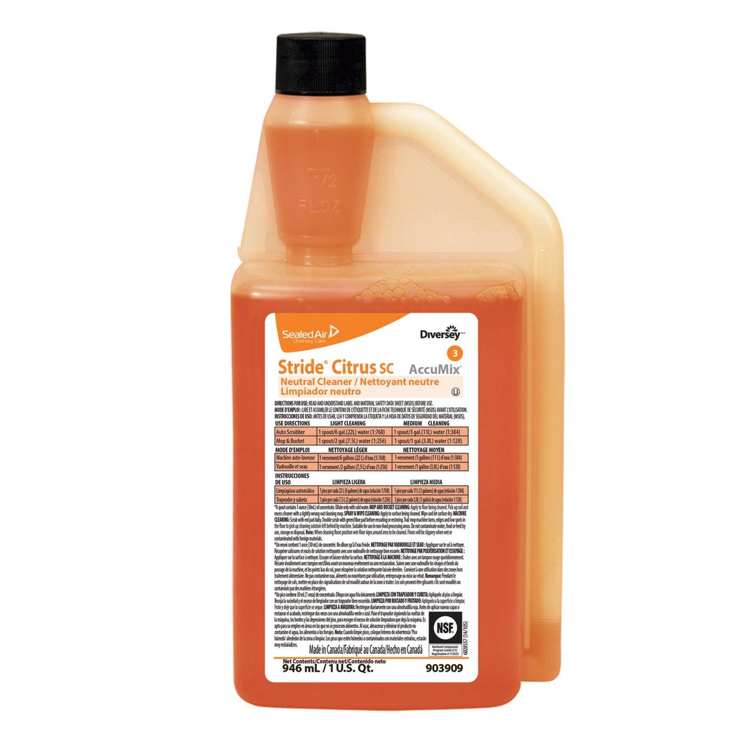 Floor Cleaner Diversey™ Stride® Citrus SC Liquid Concentrate 32 oz. Bottle Citrus Scent Manual Pour
